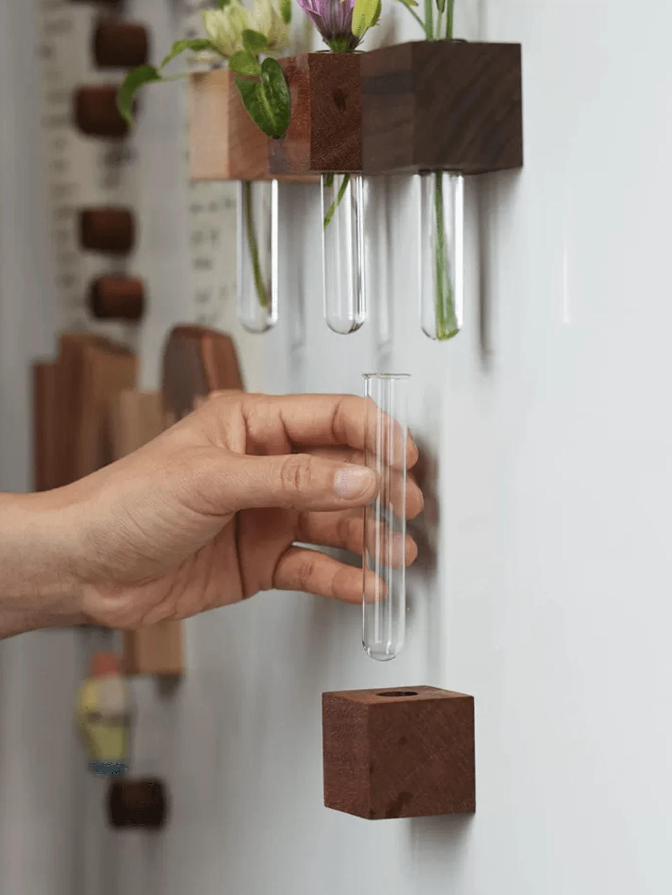 1pc Wooden Fridge Test Tube Vase Flower Vase Creative Decoration