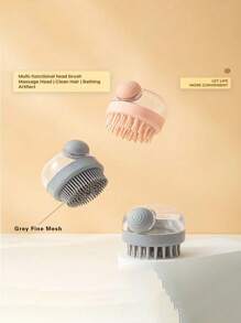 1 件粉色硅胶头皮按摩洗发刷，柔软齿，适合沐浴，挤压释放洗发水，用于头部清洁和护理 - 彩色 - 查看 5