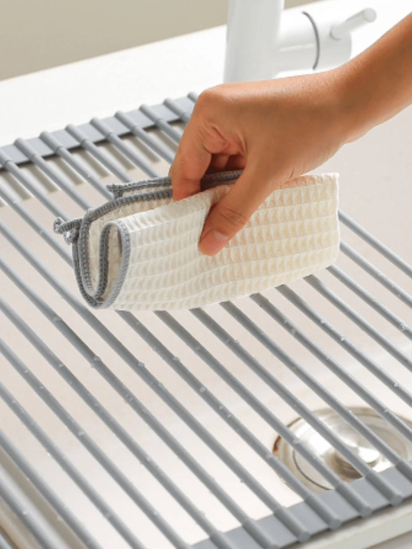 1pc, Stainless Steel Roll Up Over The Sink Dish Drying Rack
