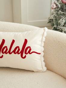1 件圣诞米色“Falalala”刺绣靠垫套，适合室内装饰，圣诞装饰枕套，不含内垫 - 米色 - 查看 6