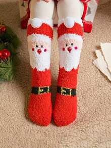 1双厚羊毛圣诞袜 - 可爱驯鹿圣诞老人卡通风格 | 防寒保暖柔软，秋冬必备保暖袜 - 彩色 - 查看 8