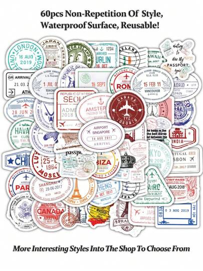 180/120/60 Peças Adesivos de Carimbo de Passaporte Doodle, Engraçado e Fofo Cartoon, Capas de Celular DIY, iPad, Laptop, Para-choque de Carro, Skate, Álbum de Viagem, Adesivos de Diário, Decorações de Caderno