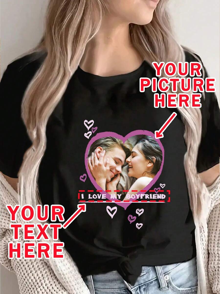 Camisetas personalizadas, uniformes de grupo para reuniones familiares, camisetas con estampados DIY para amigos/parejas/mascotas - Negro - Ver 1