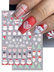 3 件装 5D 浮雕指甲贴纸贴花红色圣诞圣诞老人鹿雪人麋鹿花朵滑块带 5D 纹理粘性指甲贴纸节日新年美甲美甲设计 - 彩色 - 查看 3