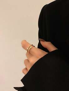 1 件简约优雅双层十字镂空戒指，微镶嵌玻璃水钻奢华戒指，适合女性日常佩戴 - 雙層 - 查看 3