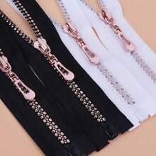 5 件装 5# 方形和圆形玫瑰金单滑块拉链，适用于服装和夹克，有黑色和白色可选，多种尺寸