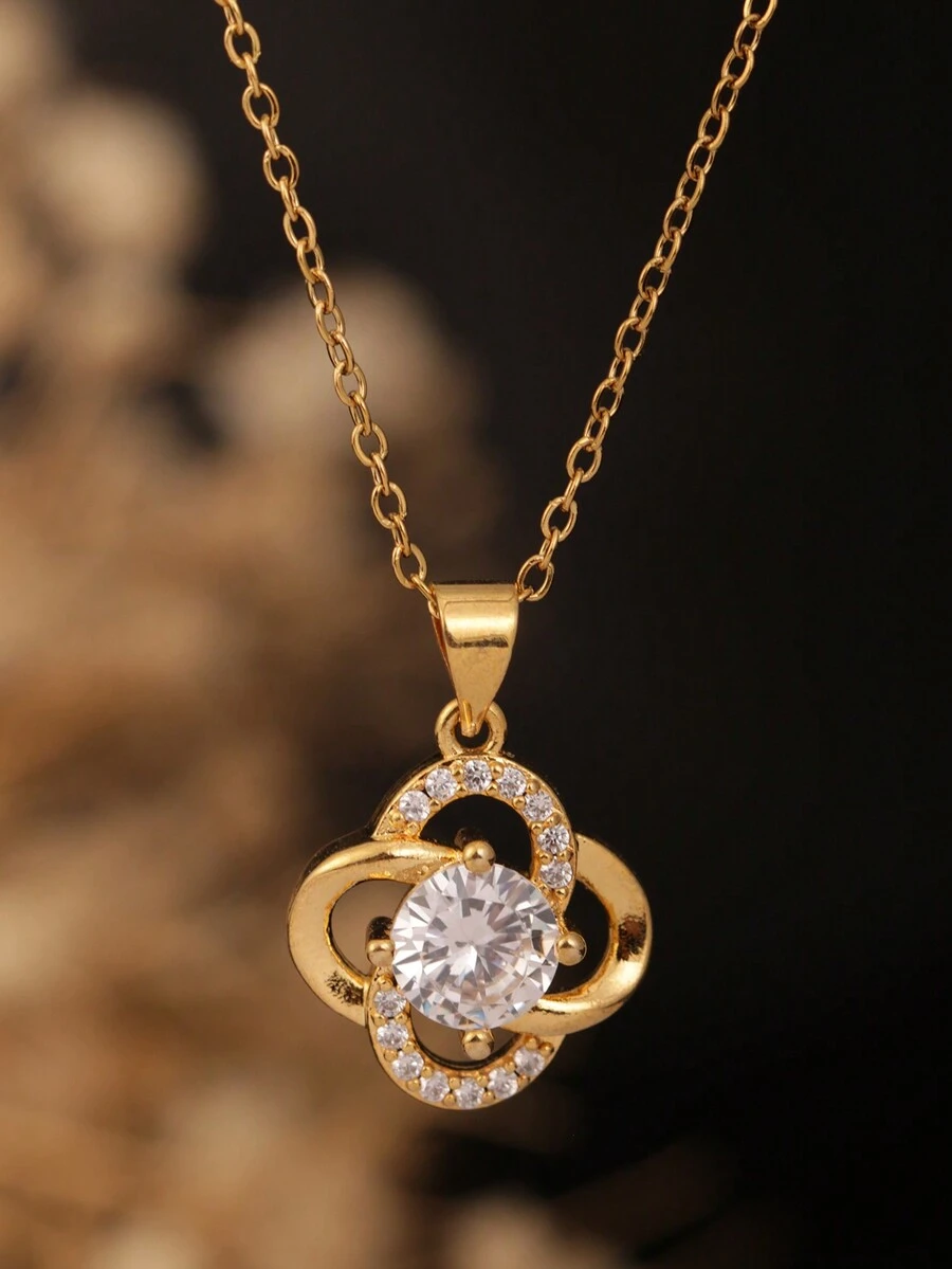 1 件 18K 金玫瑰花钻石项链，带 4 片花瓣，奢华不锈钢吊坠，适合女士派对和日常佩戴 - 金黃色 - 查看 1