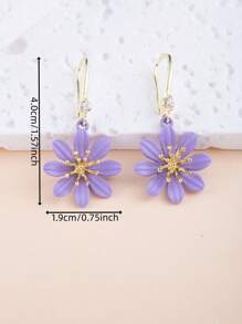 LUMIDIYA 1Pair Of Purple Chrysanthemum Flower Pendant Earrings, Multifunctional Minimalist Jewelry, Summer Earrings Creative Gift For Women And Girls - Purple - View 4
