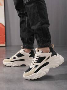 Men's Stylish Contrasting Mesh Front Strap Sneakers, Daily Versatile Shock-Absorbing Casual Running Shoes, Perfect With Sports Jeans Look - Black - View 7