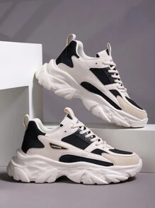 Men's Stylish Contrasting Mesh Front Strap Sneakers, Daily Versatile Shock-Absorbing Casual Running Shoes, Perfect With Sports Jeans Look - Black - View 10