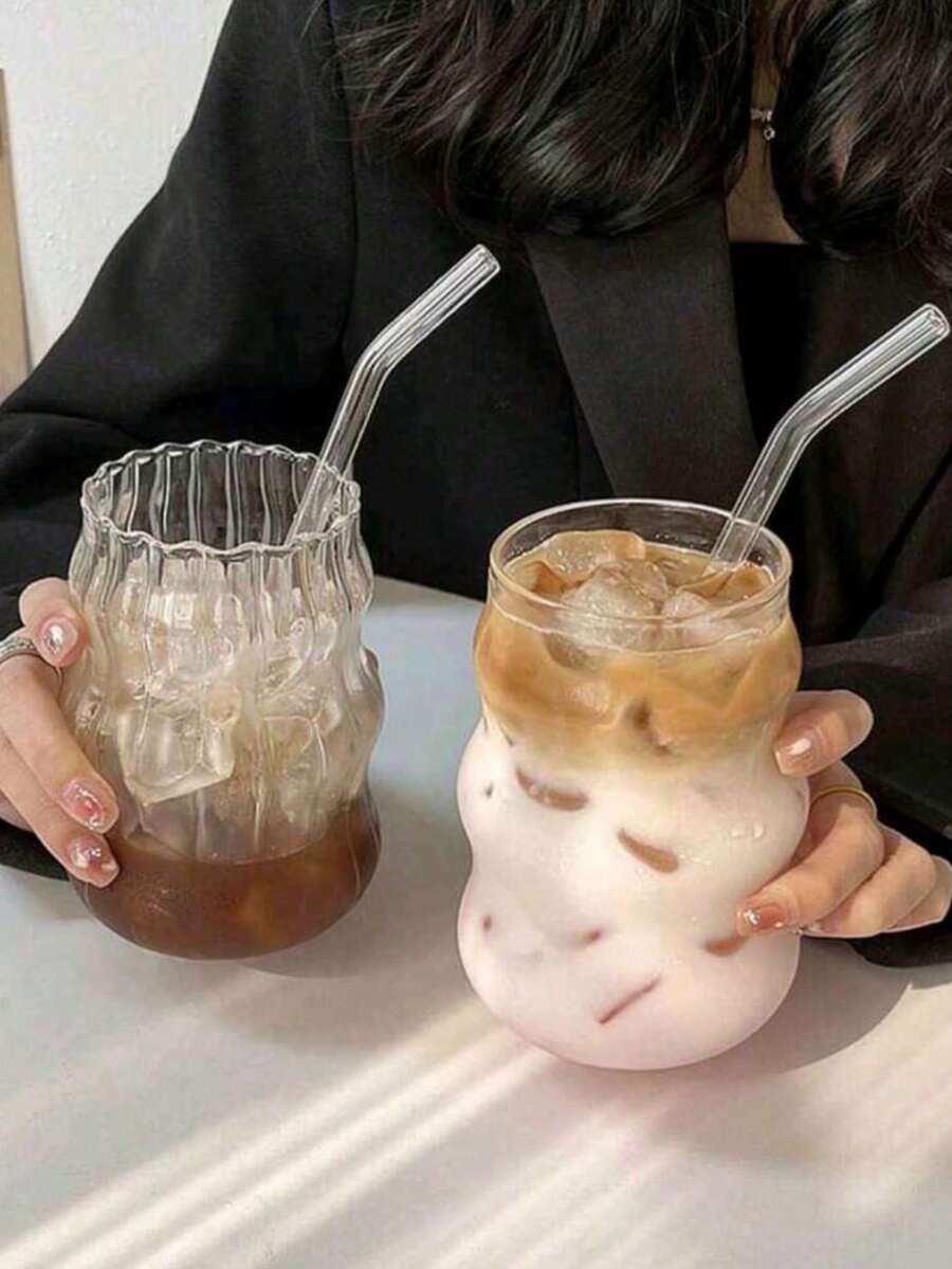 1pc Glass Coffee Cup With Straw, For Home Use, Suitable For Women