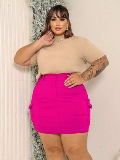 SAIA CARGO PLUS SIZE  BOLSOS LATERAIS ALTA ELASTICIDADE TECIDO BENGALINE 44 A 54