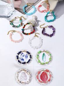 1 chiếc vòng tay hạt co giãn Unakite tự nhiên Chip, vòng tay hạt thủy tinh dành cho phụ nữ - Nhiều màu - Xem 1