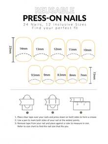 24 件/套秋冬法式牛光环压贴短方形美甲套装，+ 1 件凝胶果冻 + 1 件指甲锉装饰您的指甲并提升您的风格，精致的设计，适合女性日常生活和派对使用，女士礼物 - 彩色 - 查看 5