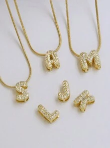 26pcs English Letter Pendant Necklace, Stainless Steel Curb Chain, Fashion Accessory