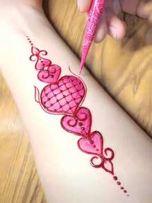 Pasta de tinte de henna, tinte de tatuaje semi-permanente, tinta para tatuajes de color corporal, tinte de tatuaje botánico de larga duración, crema para tatuajes temporales, adecuado para fiestas, Halloween y Navidad - Rosa Fucsia - Ver 2