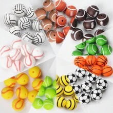 10/40pcs Sports Ball Themed Silicone Round Beads, All Kinds Of Football, Baseball, Basketball, Baseball Pattern Silicone Loose Beads,Jewelry Making DIY Necklace Bracelet Keychain Pendant Bead Pen Handmade Accessories And Home Decoration Craft Supplies