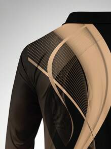 Men's Striped Casual Commuter Long Sleeve Polo Shirt, Autumn, For Fall - Multicolor - View 5