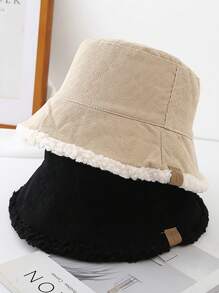 1 Peça Chapéu Balde Feminino Grosso e Reversível, Feito de Veludo Cotelê e Forrado em Fleece Extra Grosso, Elegante e Confortável para Outono/Inverno, Versátil Chapéu Balde Macio e Felpudo para Inverno