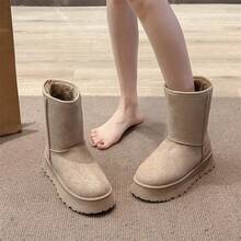 新款冬季女式加大码雪地靴，保暖内衬，防寒保暖，时尚一脚蹬雪地靴 - 卡其色 - 查看 3