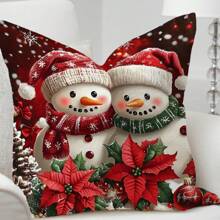1 件可爱红色圣诞雪人印花超柔软短毛绒枕套、沙发、卧室、客厅、家居装饰靠背套 - 彩色 - 查看 3