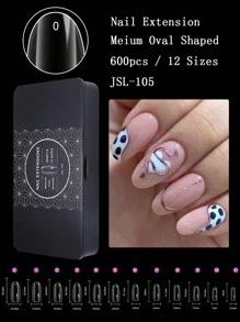 600 片/盒透明假软凝胶指甲假片，长棺材细高跟/中杏仁方形椭圆形假片，10 种尺寸透明全覆盖假片，预成型专业亚克力按压指甲片，适用于指甲延长沙龙美甲配件工具按压指甲美甲用品指甲 - 無色 - 查看 6