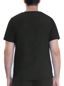 Men's Short Sleeve Stretchy Work Uniform, Lab Coat, Pet Grooming Service, Breathable Elastic Single Pocket Top