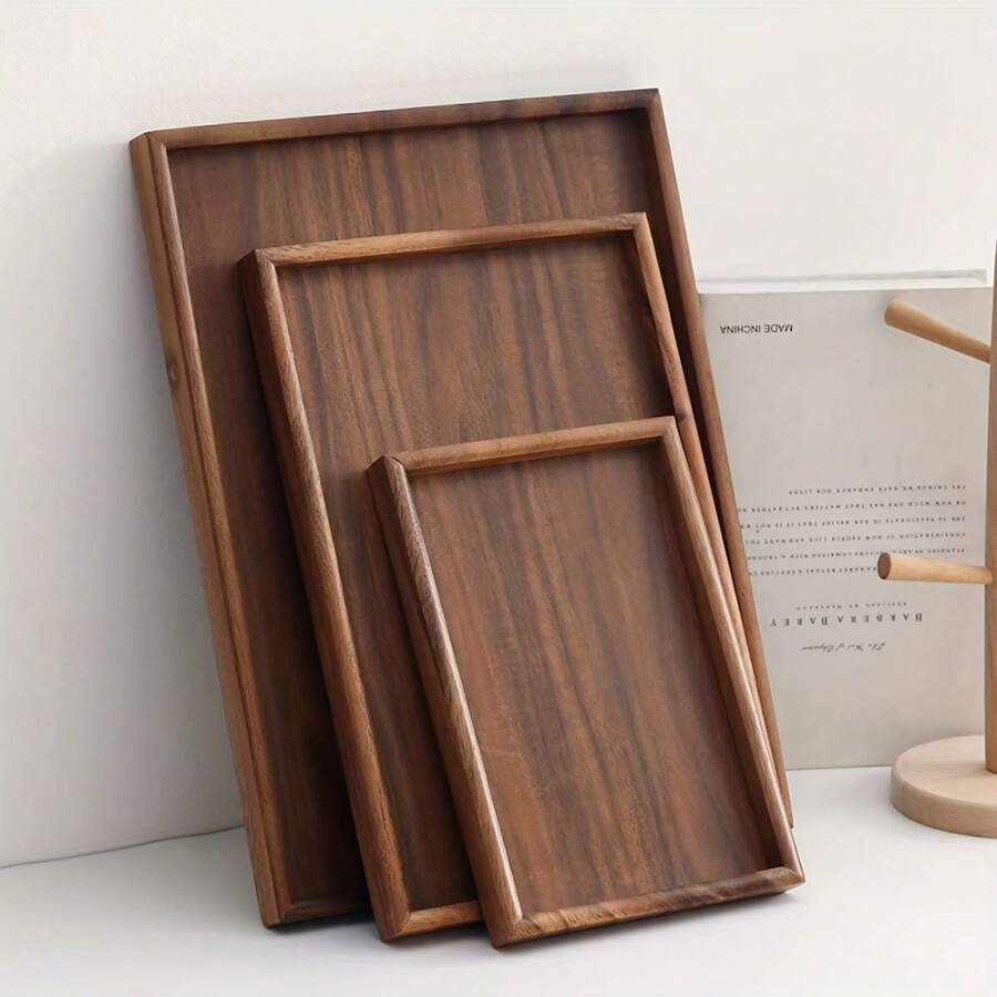 3 khay đựng đồ ăn bằng gỗ óc chó, đa năng dùng cho bữa sáng, món tráng miệng, bánh mì, đồ ăn nhẹ, sushi, giá để cốc hình chữ nhật, khay đựng trà chiều, thích hợp cho gia đình, khách sạn, nhà hàng, đồ dùng nhà bếp, đồ trang trí để bàn - 3 cái - Xem 1