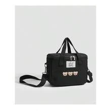 2024 韩国 Ins 风格熊刺绣保温手提包，多功能帆布野餐包，斜挎包和手提包，适合母婴 - 黑色 - 查看 1