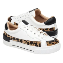 Women's Casual Sneakers Genuine Leather Flatform Sole - trắng - Xem 1