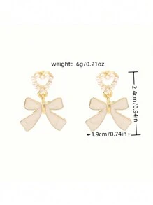 1 对珍珠蝴蝶结耳环女孩耳钉圣诞节、感恩节、新年礼物 - 彩色 - 查看 4