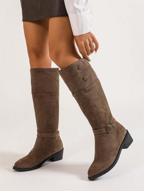 Damskie buty w jednolitym kolorze, modne, z klamrą, z miękką podeszwą, na co dzień, na grubym obcasie, wielofunkcyjne, spiczaste, elastyczne, dopasowane buty