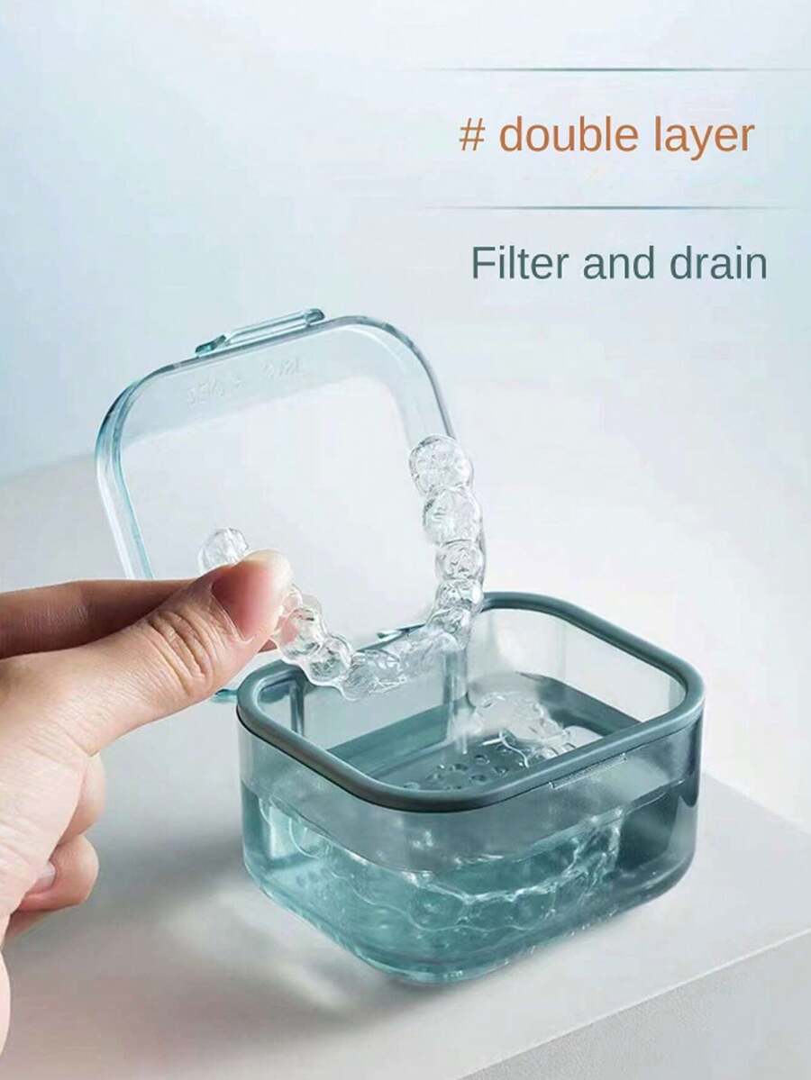 1 hộp đựng dụng cụ chỉnh nha hai lớp, hộp niềng răng vô hình có thiết kế thoát nước, cốc đựng răng giả, hộp đựng dụng cụ, hộp đựng dụng cụ bảo vệ răng ban đêm dễ thương, hộp đựng ngâm đựng có giỏ lọc, thích hợp cho gia đình, ngoài trời và du lịch. - Nhiều màu - Xem 1