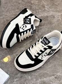 2024秋季白色鞋子厚底女鞋时尚学生款熊猫设计运动鞋休闲 - 黑色 - 查看 4