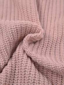 大码女式休闲纯色高领宽松长袖针织毛衣连衣裙，秋冬粉色 - 粉色 - 查看 6