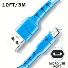 适用于 X Box One 控制器的超长 10 英尺 PS4 充电器线、PS4 充电线、适用于 X Box One S/X Slim E Lite 控制器的 Micro USB 线、Playstation 4 游戏、Dualshock 4 控制器数据同步线，适用于三星 Galaxy S7/S6 和 Edge、Note 6/5、Kindle - 彩色 - 查看 6