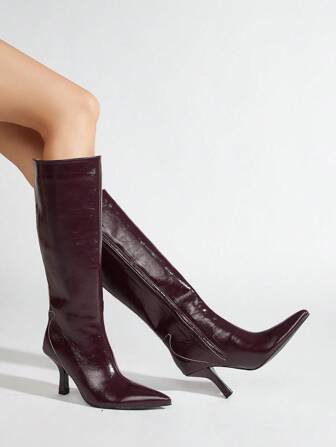 Sexy Pointed Toe Stiletto High Heel Thigh High Boots, Wine Red, For Party