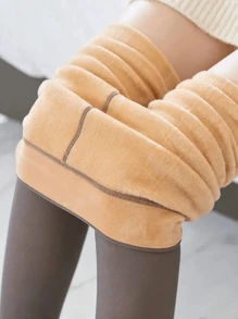 1 件装不透明冬季保暖厚袜子和打底裤 200g 冬季加厚保暖灰色连裤袜，半透明女士丝袜，高腰收腹提臀，高弹底袜 - 彩色 - 查看 6