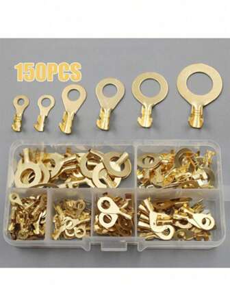 150 pezzi Kit assortito di terminali ad anello in rame, capicorda ad anello, connettori per cavi
