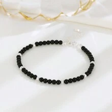 1 Stück S925 Sterling Silber Material elegantes vielseitiges Perlen-Armband mit schwarzem Achat, modisches Accessoire, das sich für Frauen zum Tragen auf Partys eignet