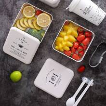 1 套时尚 2 层白色防漏午餐盒，带餐具，耐用且易于清洁，适合学生和上班族，简约设计，非常适合整理各种菜肴，午餐必备 - 彩色 - 查看 7