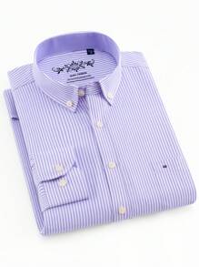 1 Stück Herren Gestreiftes Oxford Langarm Freizeithemd, Frühling/Herbst