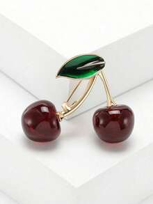 红樱桃胸针女高端奢华优雅高级毛衣大衣纽扣西装胸花别针配饰新款时尚樱桃胸针简约清新水果徽章适合包包衣服帽子礼物 - 彩色 - 查看 9