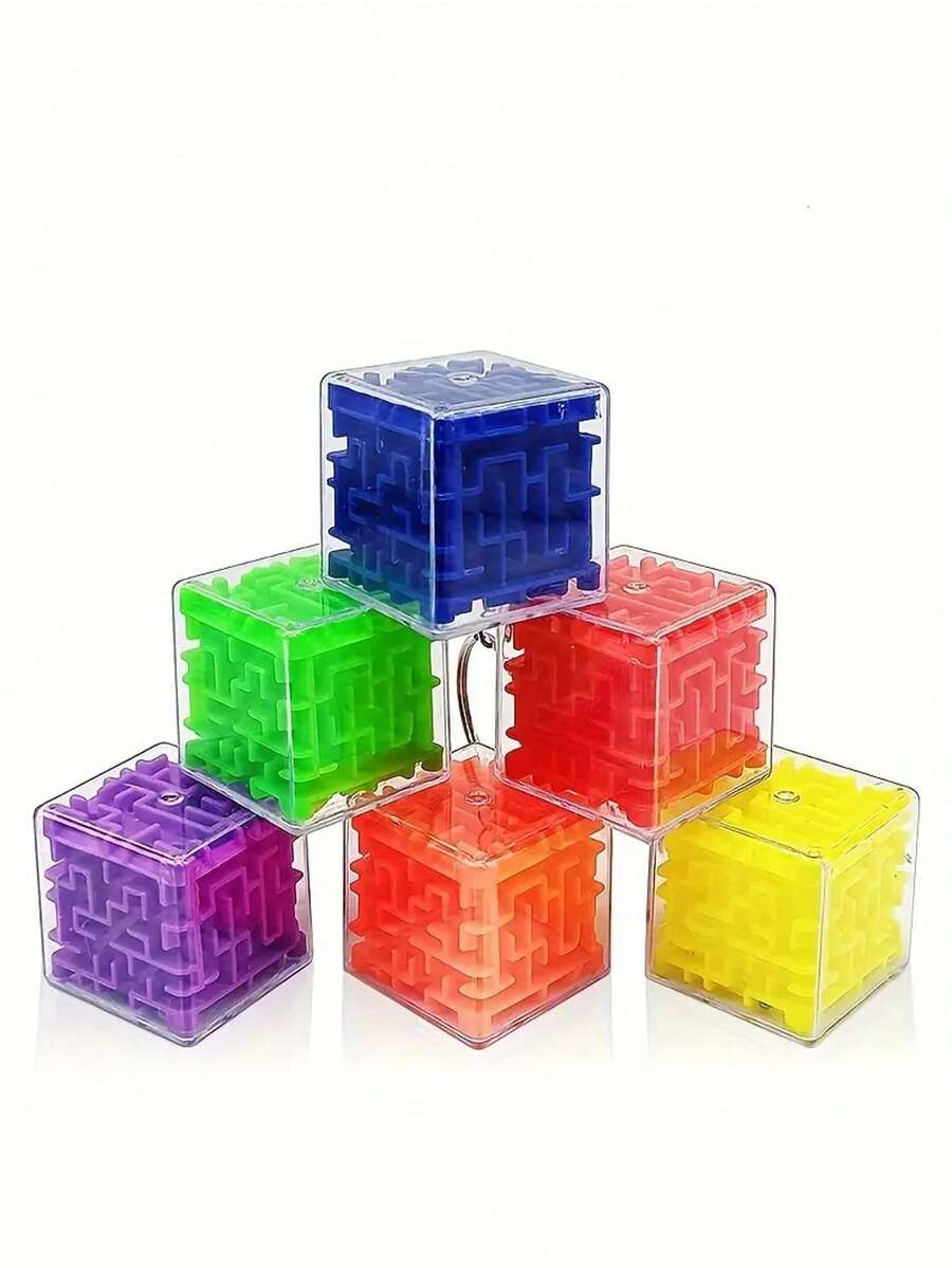 8pcs 3D Maze Puzzle Keychains Rotating Balance Mini Mazes For Fun