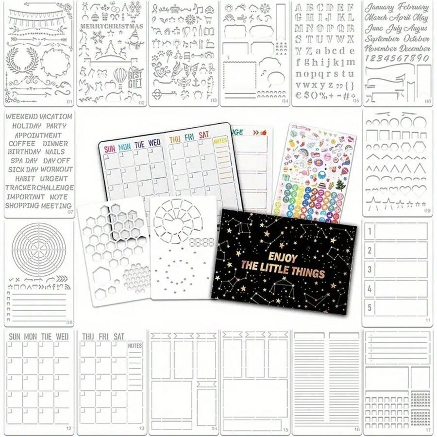 12pcs Dotted Journal Template Kit, Bullet Journal Supplies/Accessories