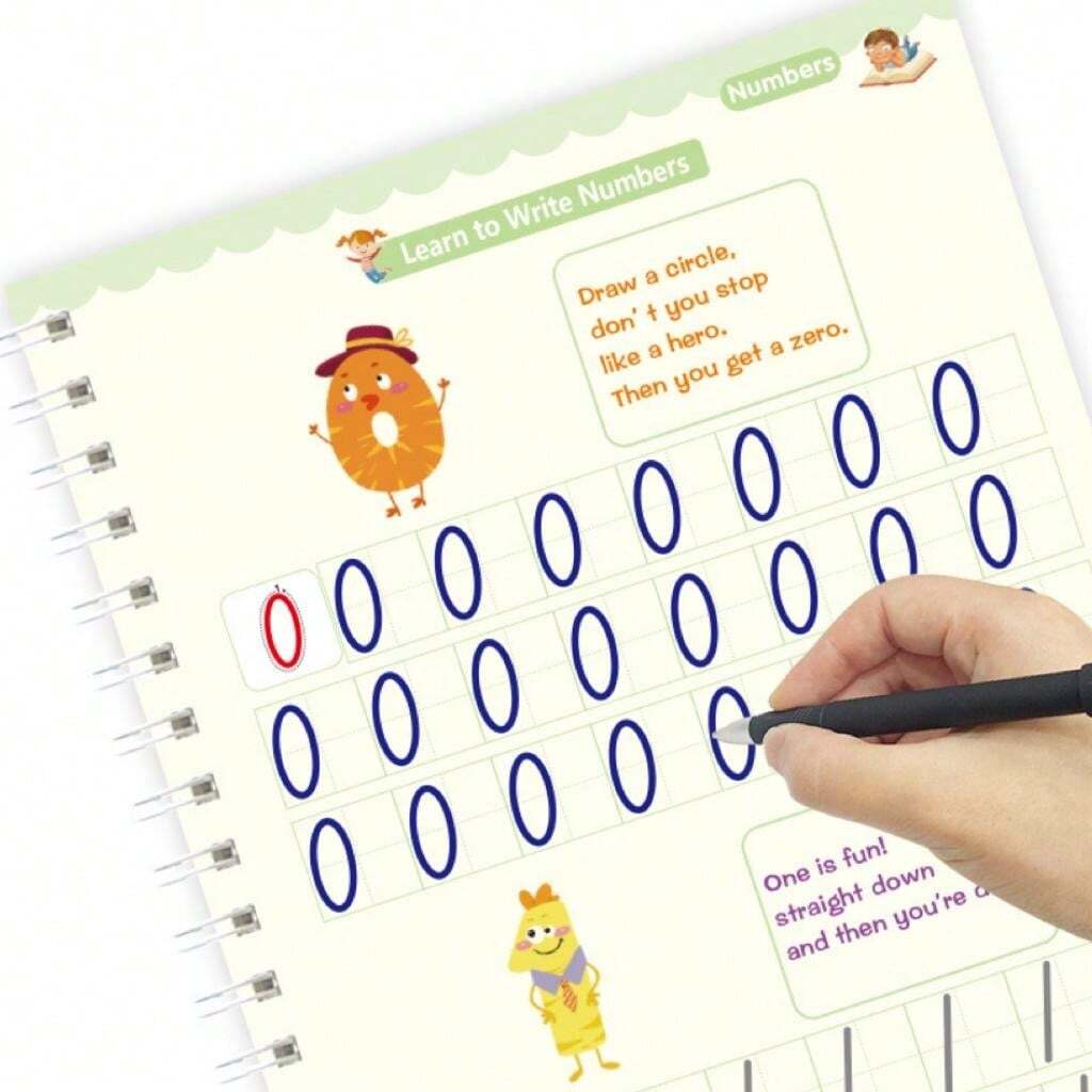 4 Magic Exercise Books+ 1 Pen Box + 5 Refills + 1 Pen Holder, Reusable