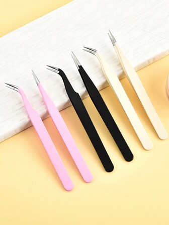 2 件装马卡龙色弯头镊子美甲工具不锈钢眉毛镊子适用于子弹日记本、计划本 DIY