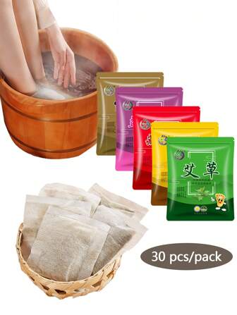 30 件装天然艾草足浴粉，足部 SPA 浸泡放松，艾蒿和生姜各种尺寸，适合男士和女士