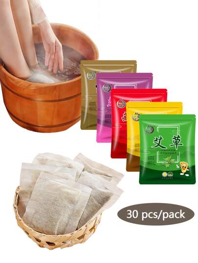 30 peças de pó de banho de ervas para pés de artemísia natural, spa de pés para relaxar, artemísia e gengibre em vários tamanhos, para homens e mulheres