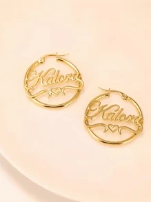 1pc Gold Silver Custom Heart-Shaped Name Earrings, Women's Stainless Steel Fashion Jewelry, Simple And Generous Style, Suitable For Daily Wear Thanksgiving Christmas Halloween, Gold, Stylish, Colorful, Vintage For Birthdays, For Graduation, For Prom, For Party, Gold Jewelry, School Supplies, For Teenagers, Junior High School Students, Middle School Students, High School Senior High School Students, College Students, University Students, Freshman, Sophomore, Underclassmen, Chic Autumn,Delicate Romance - Multicolor - View 7